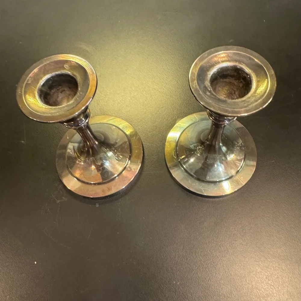 Oneida Candlestick Holders Set of 2 Silver Plated USA Vintage 4 Inch Weighted